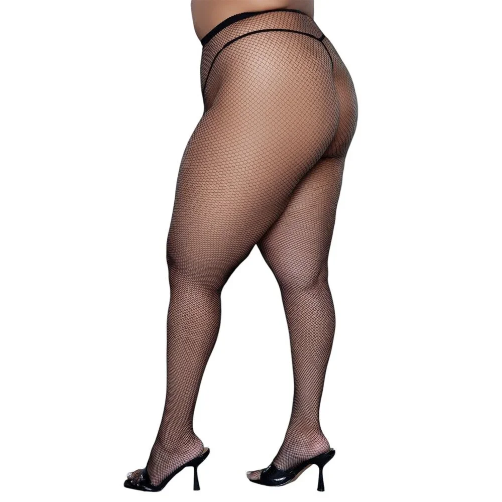 High Waisted Fishnet Pantyhose - Black